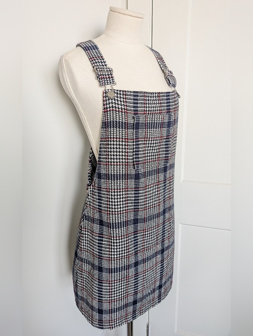 MINKPINK Plaid Houndstooth Pinafore Overall Mini Dress Size S